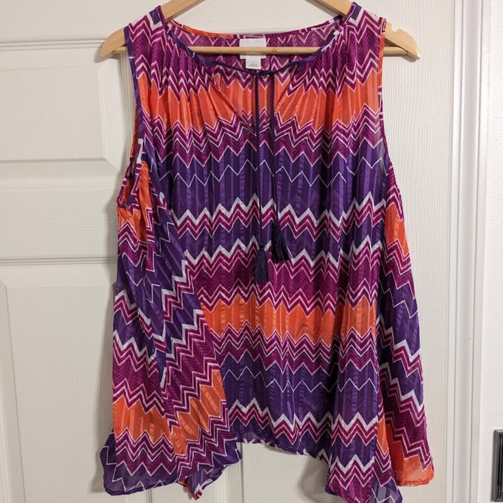 Stylus sleeveless pink, purple & orange print top Size large